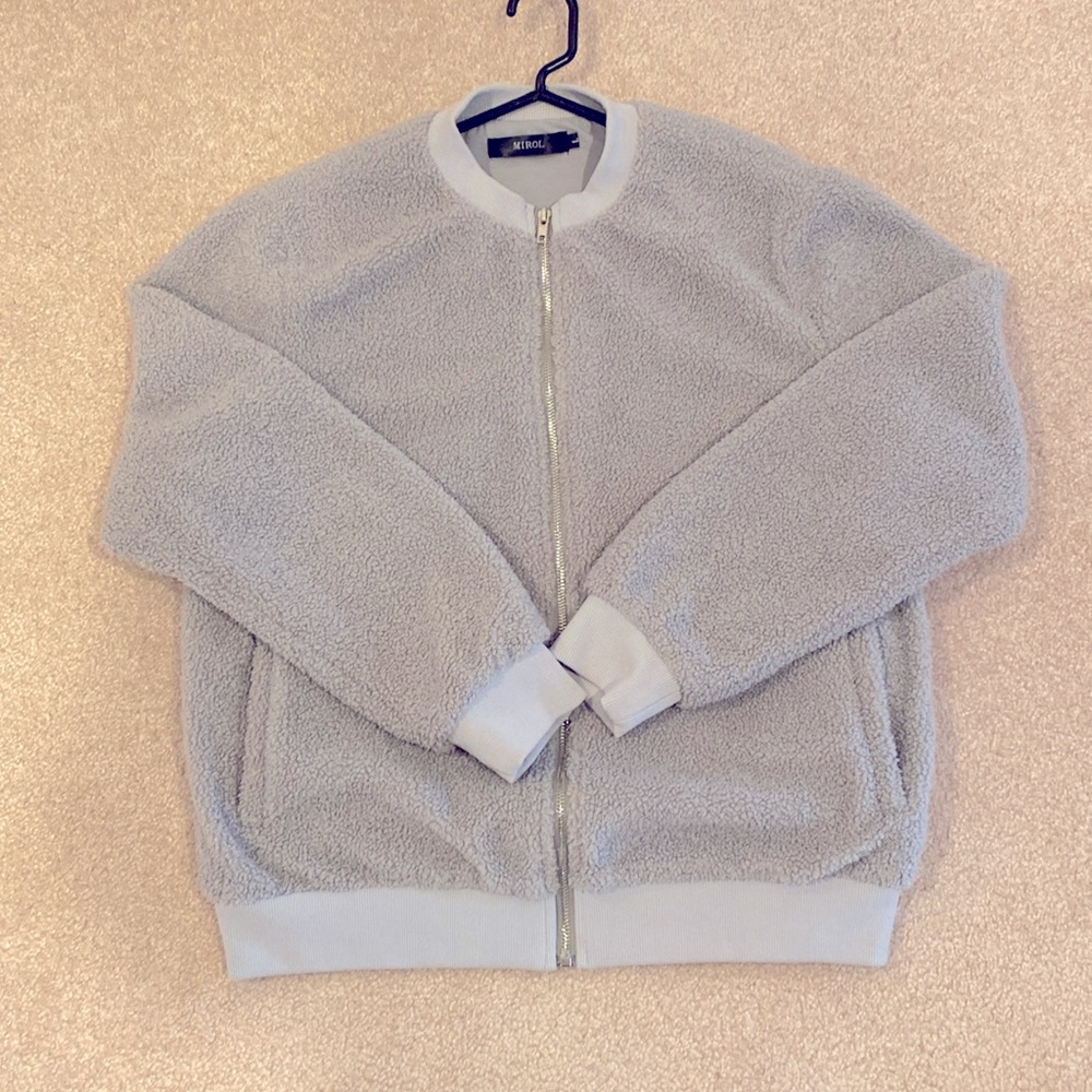 Gray Fuzzy Bomber Jacket